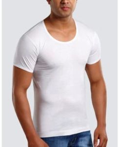 Men Half Sleeve White Cotton Vest