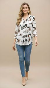Abstract Print Chiffon Shirt for Women