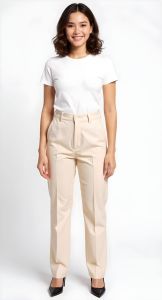 Beige Slim Fit Women Formal Trousers