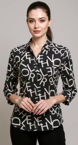 Letter Print Chiffon Shirt for Women