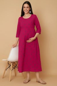 Magenta Floral Print Ladies Feeding Gown