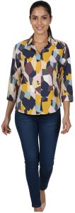 Mosaic Print Chiffon Shirt for Women