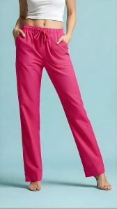 Pink Straight Leg Ladies Cotton Pant
