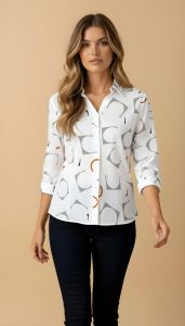 White Printed Women Chiffon Shirt