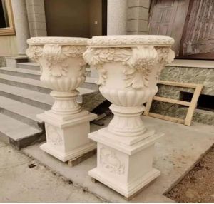 Hand Carved Marble Flower Pot