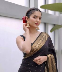 Black Soft Lichi Silk Sarees