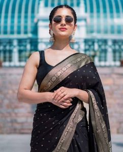Black Soft Lichi Silk Sarees