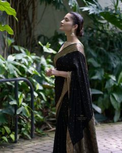 Black Soft Lichi Silk Sarees