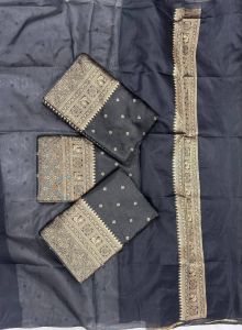 Black Soft Lichi Silk Sarees