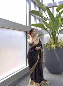 Black Soft Lichi Silk Sarees