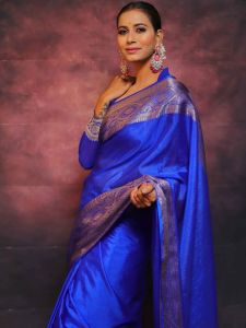 Royal Blue Soft Lichi Silk Sarees