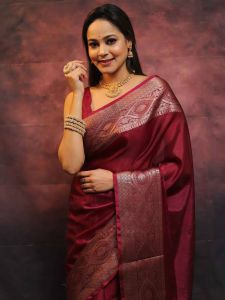 Maroon Soft Lichi Silk Sarees