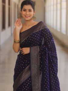 Navy Blue Soft Lichi Silk Sarees