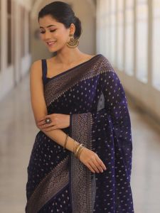 Navy Blue Soft Lichi Silk Sarees