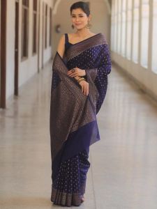 Navy Blue Soft Lichi Silk Sarees