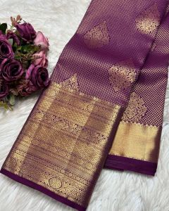 Purple Soft Lichi Silk Sarees