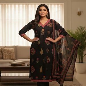 Ladies Black Cotton Suit