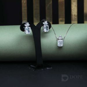 Elegant Charming Radiant Diamond Necklace Earring Set