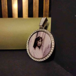 Customized Photo Diamond Halo Pendant