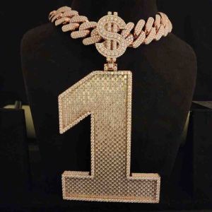 Elegant Iced Out Number 1 Dollar Sign Stainless Steel Hip Hop Pendant