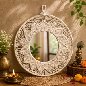 Handmade Cotton Macrame Decorative Boho Round Hanging Mirror