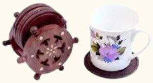 Decorative Wooden Cup Coaster Set