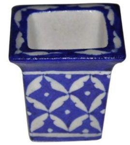 Elegant Square Blue Pottery Bud Vase
