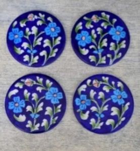 Handcrafted Blue Pottery Coaster Set