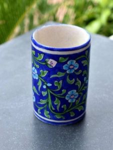 Handcrafted Blue Pottery Cylinder Vase