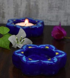 Handcrafted Blue Pottery T-Light Holder