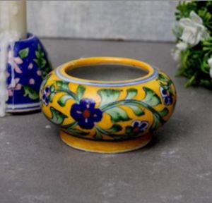 Handcrafted Floral Pottery Round Ashtray