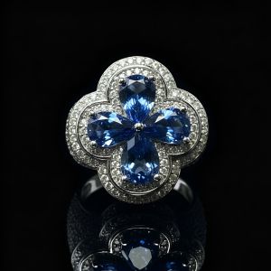 Blue Sapphire Flower Diamond Statement Ring