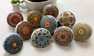 1 Inch Multicolor Designs Handmade Ceramic Drawer Knobs