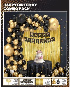 Premium Kit Birthday Decoration Black Golden Combo Pack