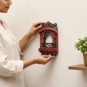 10 Inch Wooden Red Black Silver Jharokha