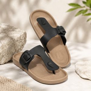 Mens Black and Beige Premium Casual Wear Flip Flop Slipper