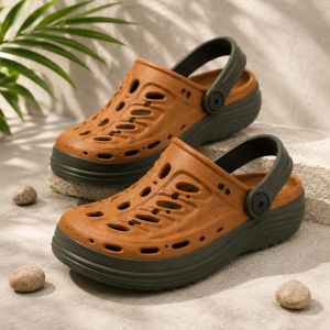 Mens Brown and Olive Green Casual EVA Clogs