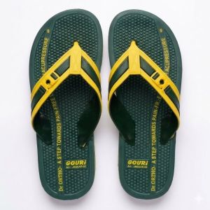 Mens Olive Green and Yellow Orthopaedic Acupressure Flip Flop Slipper