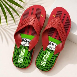 Mens Red and Green PVC Flip Flop Slipper