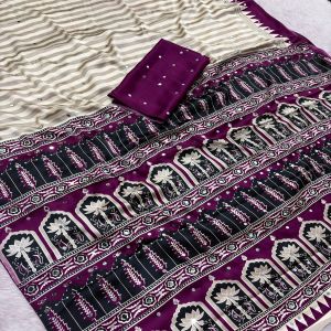 Ajrakh Print Purple Satin Crepe Saree