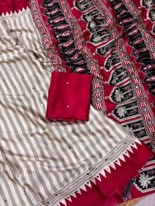 Ajrakh Print Red Satin Crepe Saree