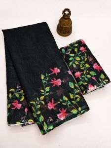 Black Printed Linen Saree