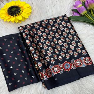 Black Peacock Satin Crepe Saree