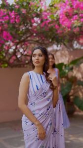 Floral Printed Linen Saree