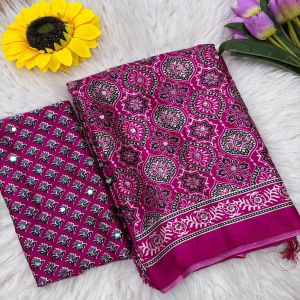 Rani Pink Satin Crepe Saree