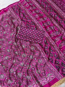Rani Pink Satin Crepe Saree