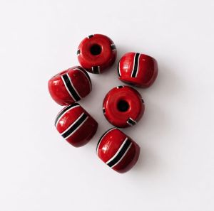 Red Black Strip Round Glass Beads