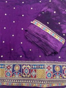 40 Inch Vichitra Shimmer Multi Thread Embroidered Fabric