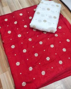 58 Inch Vichitra Shimmer Allover Butta Embroidered Fabric