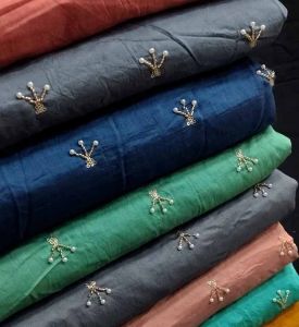 Fancy Pearl Mul Chanderi Thread Work Fabric